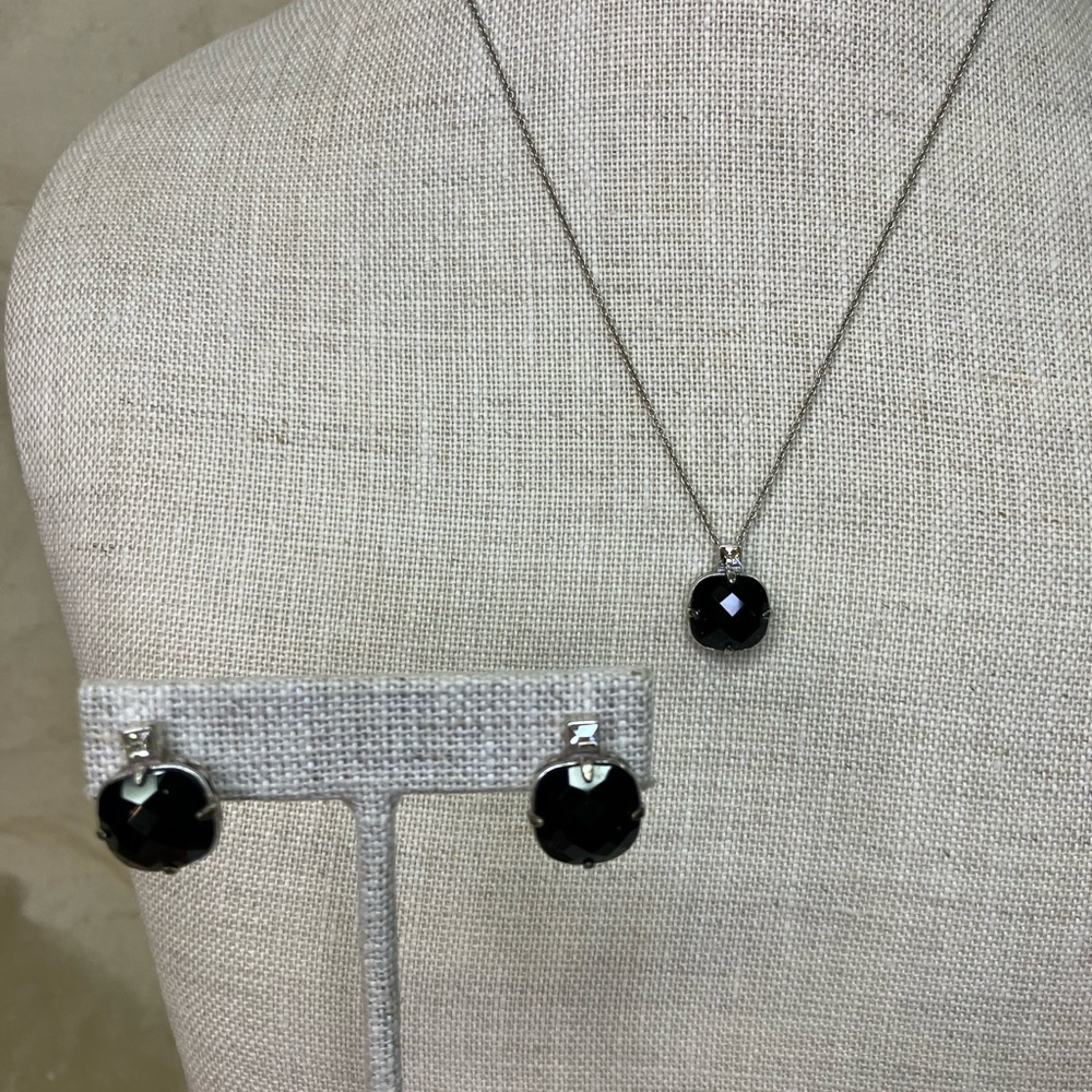 Brighton Faceted Black Crystal Pendant Necklace with Matching Studs